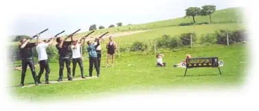 Men enjoying Laser Skeet on a sunny afternoon